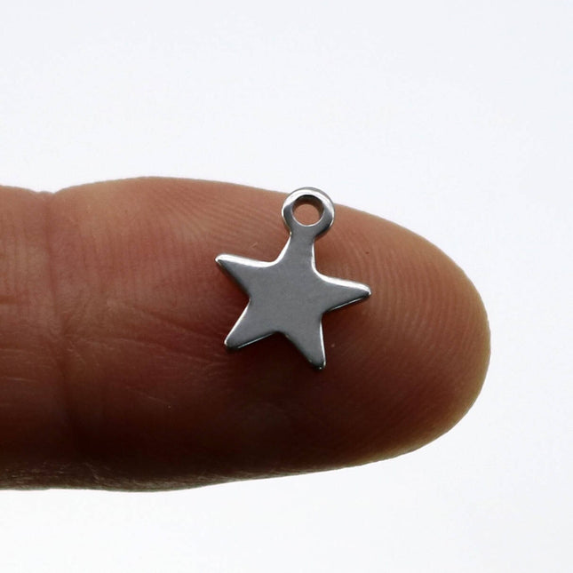 10 pcs Stainless Steel Drop Tags Charms Pendant - Star (Full Star)  charms Drop Tag  - 9x11mm 19gauge 19G (0.9mm Thickness)