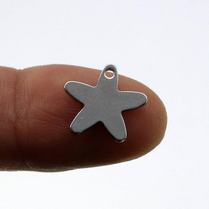 10 pcs Stainless Steel Drop Tags Charms Pendant - Star (Round Star)  charms Drop Tag  - 14x14mm 19gauge 19G (0.9mm Thickness)