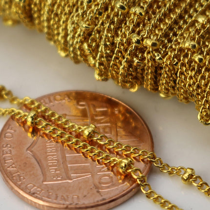 32 ft spool of Gold Plated Dainty Delicate curb BALL Satellite Chain - 1.3mm soldered link - with FREE Adequate Jumpring (50pcs)  - 1.3SAT