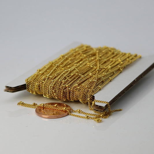 100 ft spool of Gold Plated Dainty curb BALL Satellite Chain - 1.3mm soldered link - with FREE Adequate Jumpring (100 pcs)  - 1.3SAT