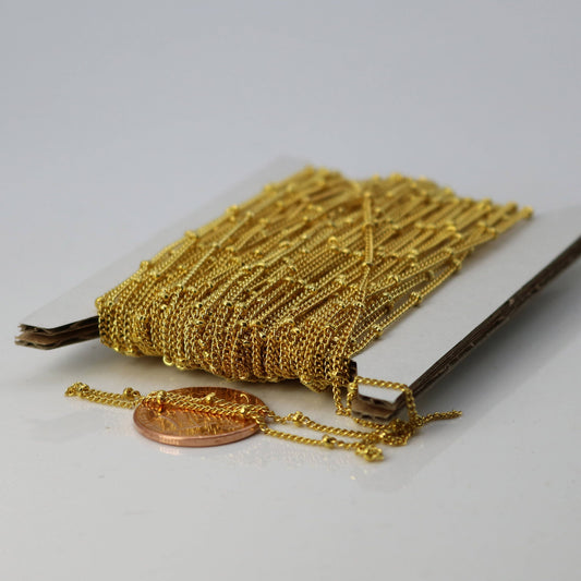 300 ft spool of Gold Plated Dainty curb BALL Satellite Chain - 1.3mm soldered link - with FREE Adequate Jumpring (200pcs)   - 1.3SAT