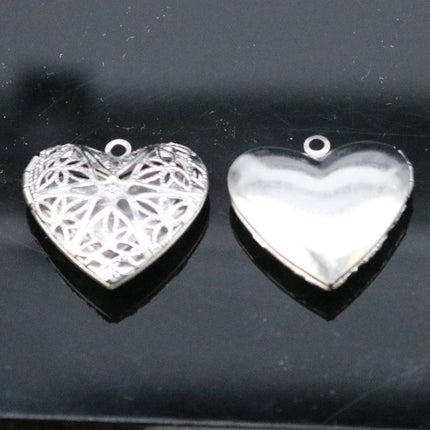 1/5/10/25 pcs STAINLESS STEEL Filigree Heart Locket Pendant Charm - 26x26mm 1 inch 7mm thickness - Pendant Charm
