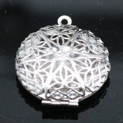 1/5/10/25 pcs STAINLESS STEEL Filigree Round Circle Locket Pendant Charm - 27x32mm 7mm thickness