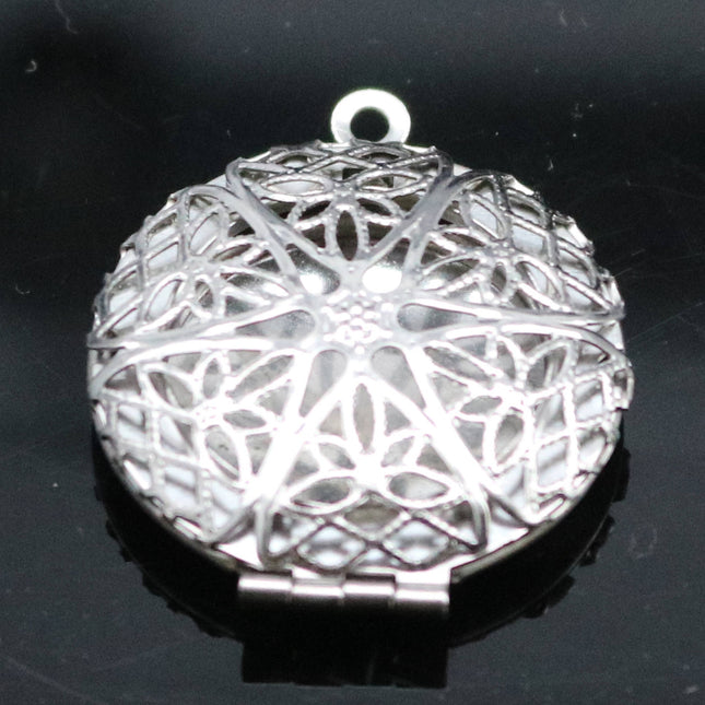 1/5/10/25 pcs STAINLESS STEEL Filigree Round Circle Locket Pendant Charm - 27x32mm 7mm thickness - Ship from California USA