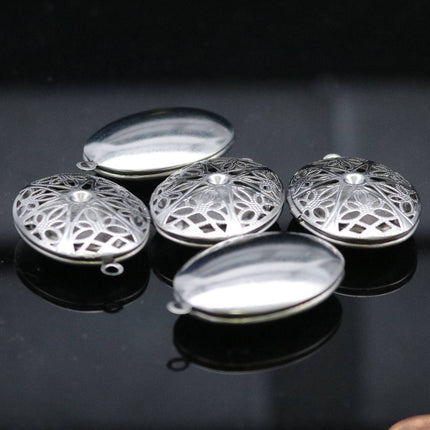 1/5/10/25 pcs STAINLESS STEEL Filigree Big Oval Round Circle Locket Pendant Charm - 26x39mm 10mm thickness