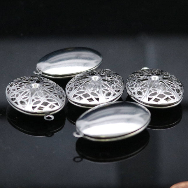 1/5/10/25 pcs STAINLESS STEEL Filigree Big Oval Round Circle Locket Pendant Charm - 26x39mm 10mm thickness