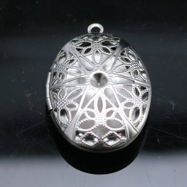 1/5/10/25 pcs STAINLESS STEEL Filigree Big Oval Round Circle Locket Pendant Charm - 26x39mm 10mm thickness