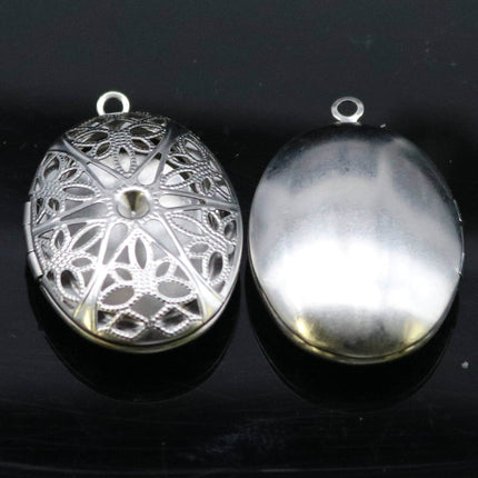 1/5/10/25 pcs STAINLESS STEEL Filigree Big Oval Round Circle Locket Pendant Charm - 26x39mm 10mm thickness