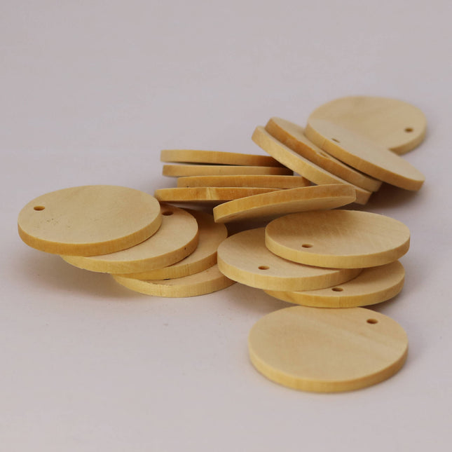50 pcs of 1 3/8" - 35mm Diameter Unfinished Wood with Hole Blank Pendants - Round Wooden Circle Disc - Smooth Blanks