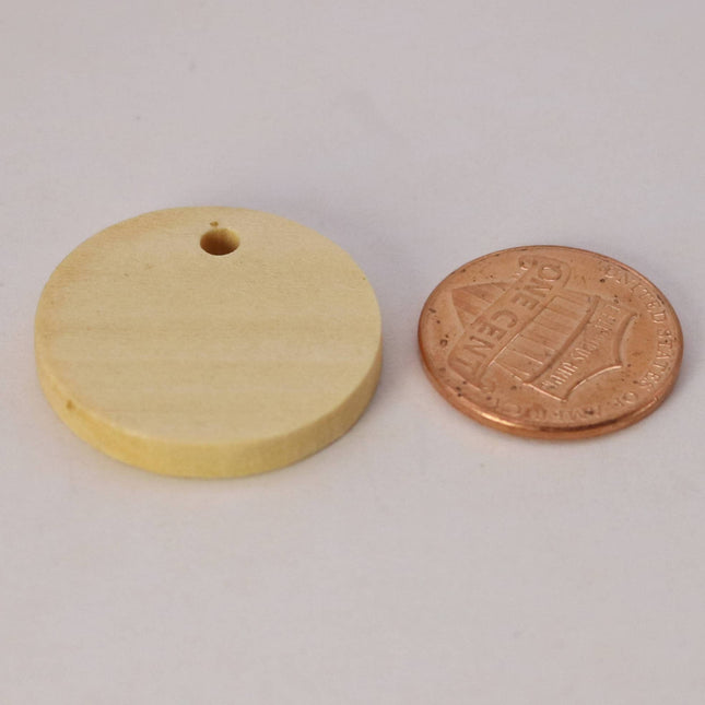 50 pcs of 1 inch - 25mm Diameter Unfinished Wood with Hole Blank Pendants - Round Wooden Circle Disc - Smooth Blanks