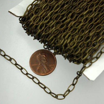 100 ft of Antique Brass finished Oval drawn cable Chain - 6.3x3.5mm unsoldered link - 6335DR