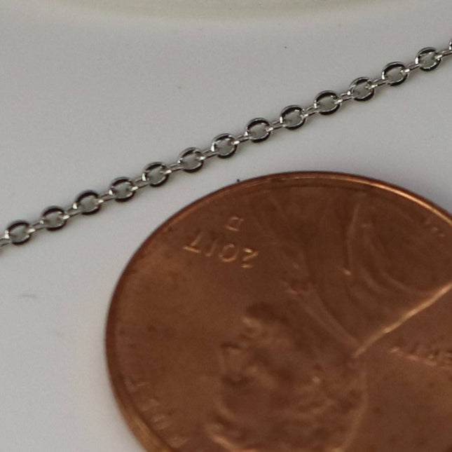 3 feet Rhodium Plated Micro Flat Chain - 1.5x1.2mm SOLDER Chain - little Oval Small Flat Soldered Cable - 1512F