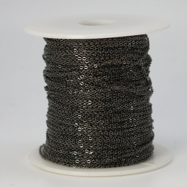 3 feet Gunmetal Plated Micro Flat Chain - 1.5x1.2mm SOLDER Chain -little Oval Small Flat Soldered Cable - 1512F