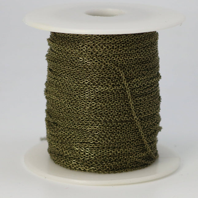 32 feet Antique Brass Micro Flat Chain - 1.5x1.2mm SOLDER Chain - little Oval Small Flat Soldered Cable - 1512F