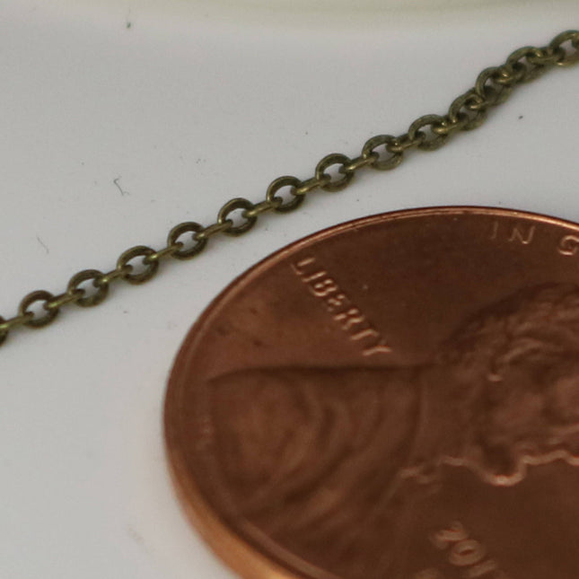 3 feet Antique Brass Micro Flat Chain - 1.5x1.2mm SOLDER Chain - little Oval Small Flat Soldered Cable - 1512F