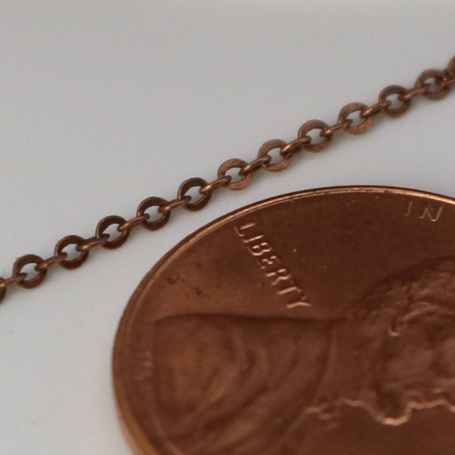 32 feet Antique Copper Micro Flat Chain - 1.5x1.2mm SOLDER Chain - little Oval Small Flat Soldered Cable - 1512F