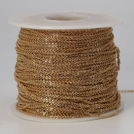 32 Ft. Non Tarnish Flat Cable Chain - Pinky Gold Micro Flat Chain - 1.5x1.2mm SOLDER - Anti Tarnish Free Resistant Cable - AT1512F