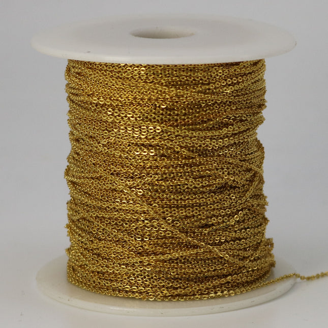 32 Ft. Non Tarnish Flat Cable Chain - 18K Gold Micro Flat Chain - 1.5x1.2mm SOLDER - Anti Tarnish Free Resistant Cable - AT1512F