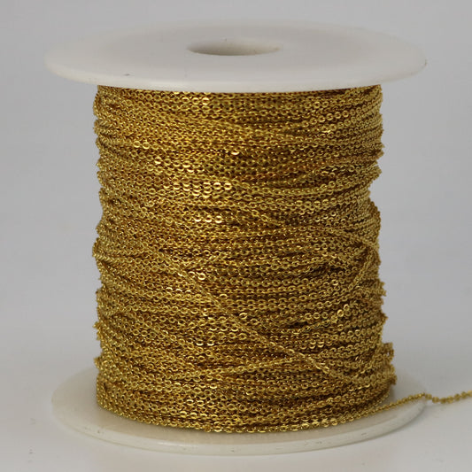 3 Ft. Non Tarnish Flat Cable Chain - 18K Gold Micro Flat Chain - 1.5x1.2mm SOLDER- Anti Tarnish Free Resistant Cable - AT1512F
