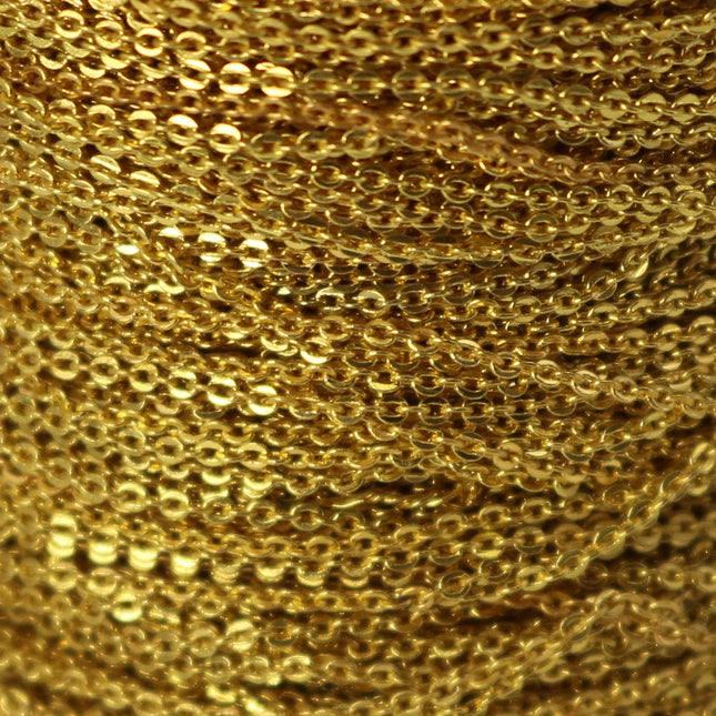 100 Ft. Non Tarnish Flat Cable Chain - New 18K Gold Micro Flat Chain - 1.5x1.2mm SOLDER - Anti Tarnish Free Resistant Cable - AT1512F