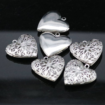 1/5/10/25 pcs STAINLESS STEEL Filigree Heart Locket Pendant Charm - 26x26mm 1 inch 7mm thickness - Pendant Charm