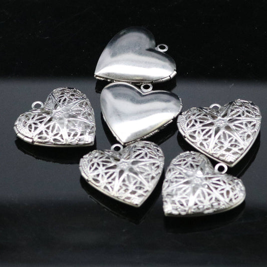1/5/10/25 pcs STAINLESS STEEL Filigree Heart Locket Pendant Charm - 26x26mm 1 inch 7mm thickness - Pendant Charm - Ship from California USA