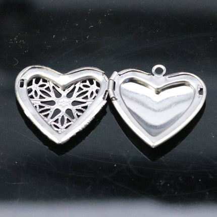 1/5/10/25 pcs STAINLESS STEEL Filigree Heart Locket Pendant Charm - 26x26mm 1 inch 7mm thickness - Pendant Charm