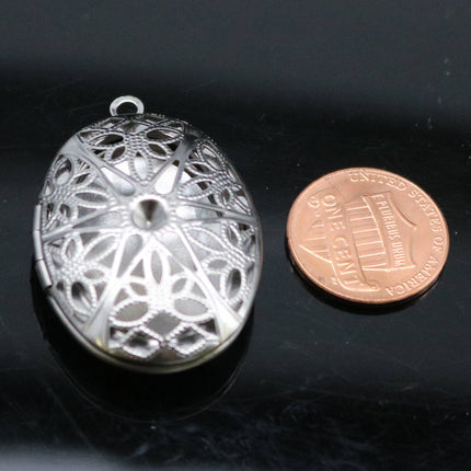 1/5/10/25 pcs STAINLESS STEEL Filigree Big Oval Round Circle Locket Pendant Charm - 26x39mm 10mm thickness