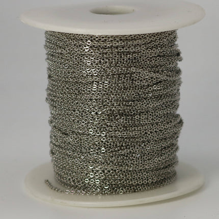 3 feet Rhodium Plated Micro Flat Chain - 1.5x1.2mm SOLDER Chain - little Oval Small Flat Soldered Cable - 1512F