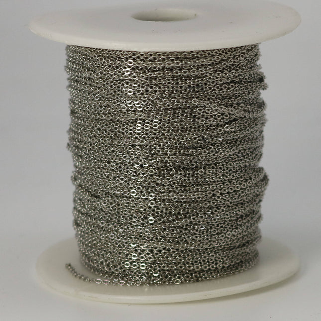 3 feet Rhodium Plated Micro Flat Chain - 1.5x1.2mm SOLDER Chain - little Oval Small Flat Soldered Cable - 1512F