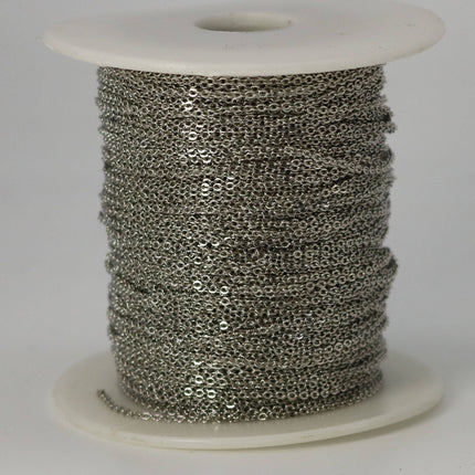 32 feet Rhodium Plated Micro Flat Chain - 1.5x1.2mm SOLDER Chain - little Oval Small Flat Soldered Cable - 1512F