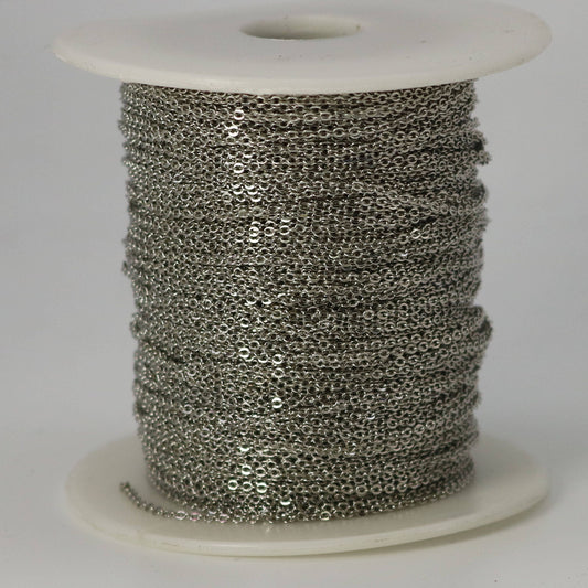 32 feet Rhodium Plated Micro Flat Chain - 1.5x1.2mm SOLDER Chain - little Oval Small Flat Soldered Cable - Ship from California USA - 1512F