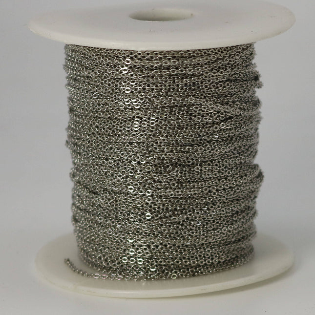 32 feet Rhodium Plated Micro Flat Chain - 1.5x1.2mm SOLDER Chain - little Oval Small Flat Soldered Cable - 1512F