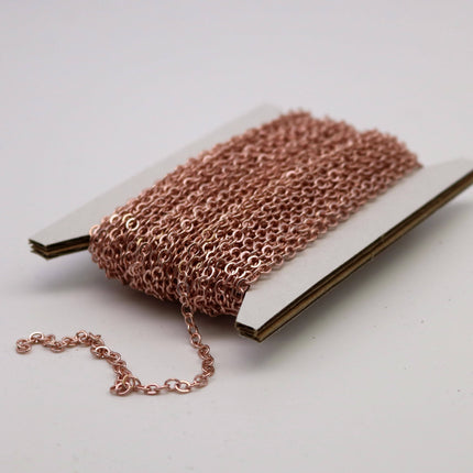 100 Ft Non Tarnish Flat Cable Chain Bulk - ROSE Gold Flat Cable Chain - 3.4x2.8mm SOLDERED Link - Anti Tarnish Free Chain - AT3428F