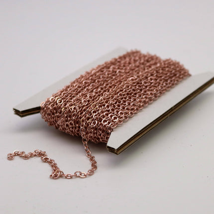 3 Ft Non Tarnish Flat Cable Chain Bulk - ROSE Gold Flat Cable Chain - 3.4x2.8mm SOLDERED Link - Anti Tarnish Free Resistant Chain - AT3428F
