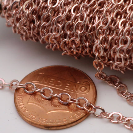 100 Ft Non Tarnish Flat Cable Chain Bulk - ROSE Gold Flat Cable Chain - 3.4x2.8mm SOLDERED Link - Anti Tarnish Free Chain - AT3428F