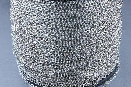 10 feet of Antiqued Silver Rhodium Plated SOLDERED Flat Cable chain - 3x2.7mm Solder Link Sturdy Chain -  327SF
