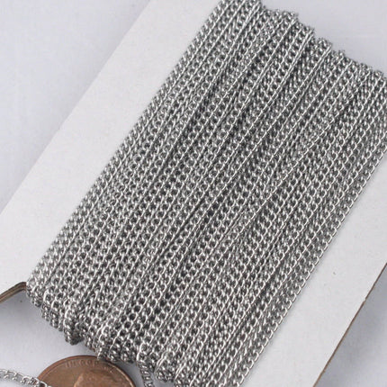 Sample 3 feet of Stainless Steel Curb chain bulk, 2x3mm Sturdy Tiny Curb Chain