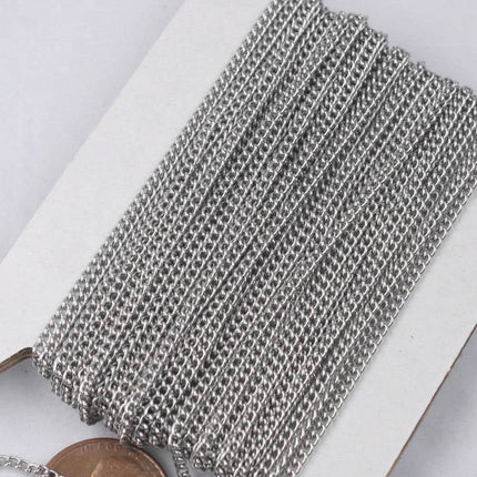 10 feet of Stainless Steel Curb chain bulk, 2x3mm Sturdy Tiny Curb Chain
