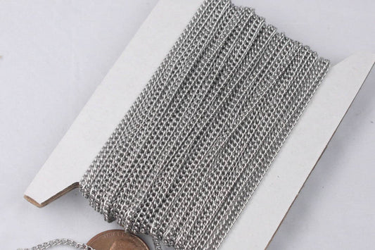 10 feet of Stainless Steel Curb chain bulk, 2x3mm Sturdy Tiny Curb Chain - Ship from Bay Area California USA