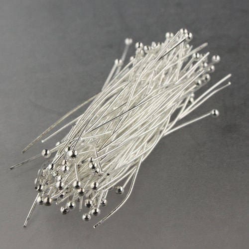 100 Silver Plated Ball headpins Head Pins - 2 inches (50mm), 22 Gauge 22G 2.0mm