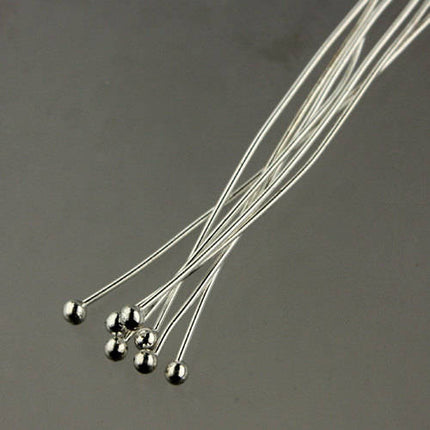 100 Silver Plated Ball headpins Head Pins - 2 inches (50mm), 22 Gauge 22G 2.0mm
