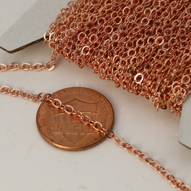 100 feet of Bright Copper Flat Chain Bulk Cable Chain - 3x1.7mm SOLDERED - Necklace Bracelet DIY Wholesale Bulk Chain 317F