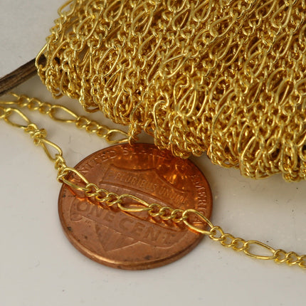 Sample 3 feet of Gold Plated Figaro Chain Bulk Chain, SOLDERED Sturdy FIGARO chain - 2x4.5mm - Necklace  DIY Bulk Chain - 245FIGARO