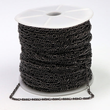 New Fancy Figaro Chain 50 feet Spool of Gunmetal figaro chain 6x3mm Links - 63Fig