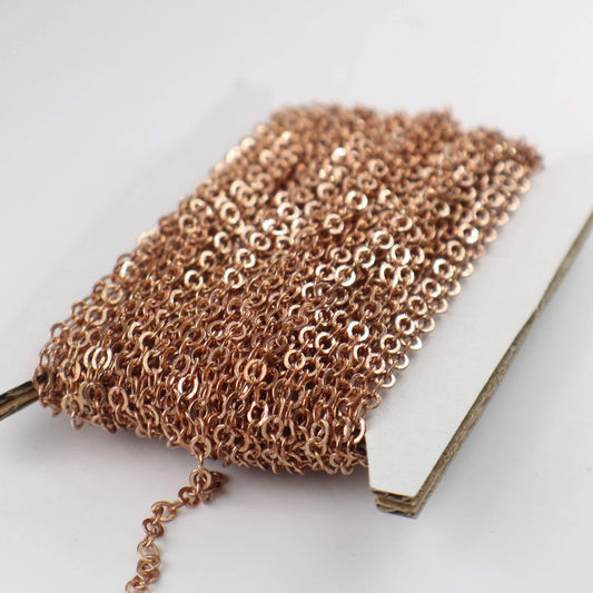 32 ft spool of Raw Brass (Copper Color) (no plated) Flat ROUND Soldered Cable Chain - 3.4x3.4mm SOLDERED Link -  3434F