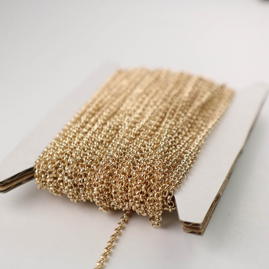 Sample 3 feet of Champagne Gold (Pinky Gold) Plated Rolo Chain bulk, SOLDERED Rolo Chain - 2.0mm 2mm Soldered Links - Necklace Bracelet