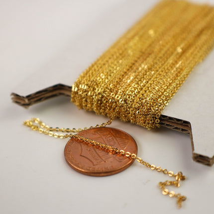 10 feet Gold Plated Micro Flat Chain - 1.5x1.2mm SOLDER Soldered - little Small Soldered Flat Cable - 1512F