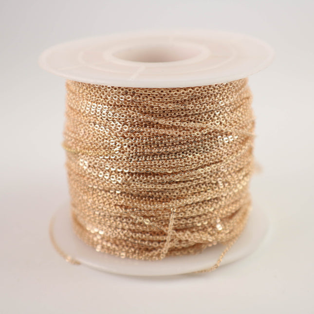 32 feet Champagne Gold (Pinky Gold) Plated Micro Flat Chain - 1.5x1.2mm SOLDER Soldered - little Small Soldered Flat Cable - 1512F