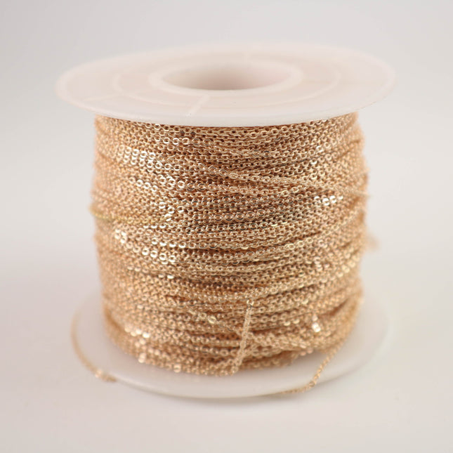100 feet Champagne Gold (Pinky Gold) Plated Micro Flat Chain - 1.5x1.2mm SOLDER Soldered - little Small Soldered Flat Cable - 1512F